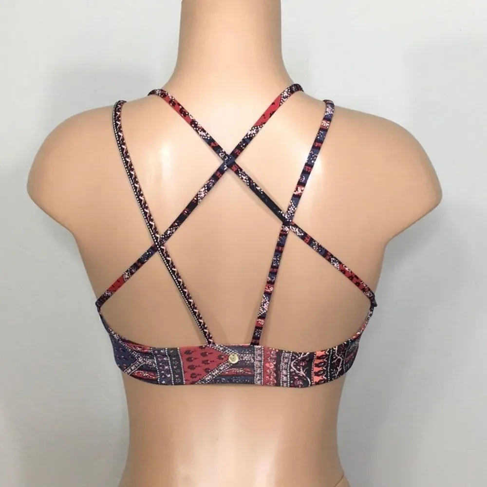 ROXY multicolored halter tie bikini top. New